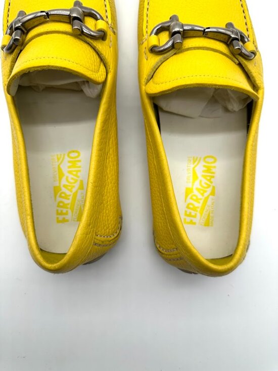 Salvatore Ferragamo Yellow Leather Driver Loafers‎ Shoes New  Sz 7 main image 12